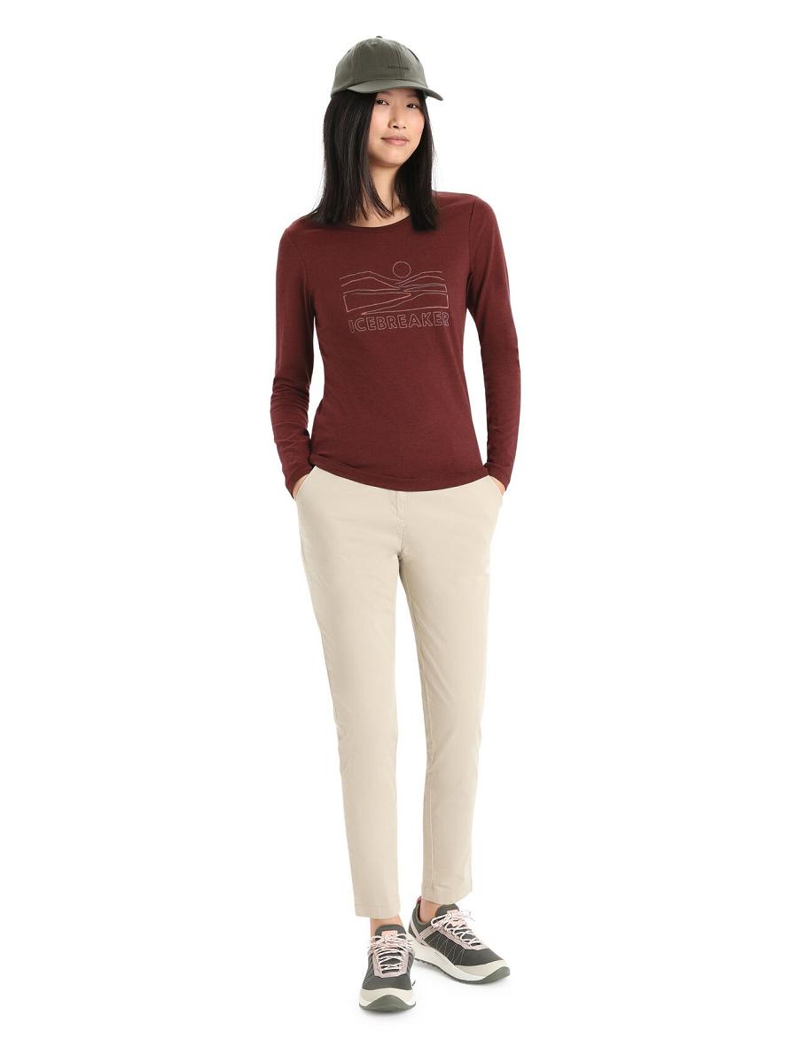 Espresso Icebreaker Merino Central Classic T-Shirt Sunset Women's Long Sleeve | AU 1634ZUTG